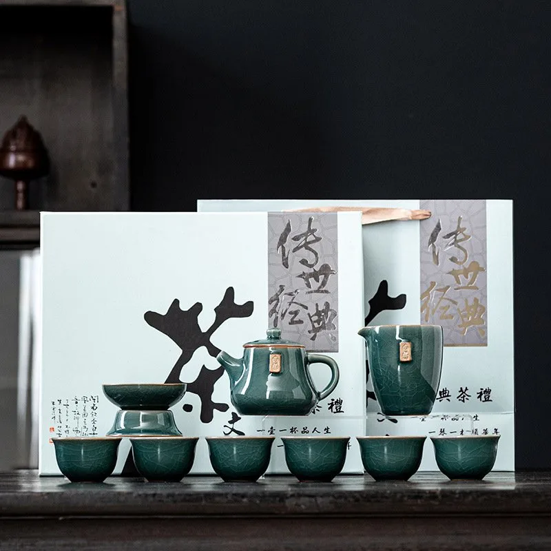 Ge Kiln Auspicious Tea Set with Heaven and Earth Cover
