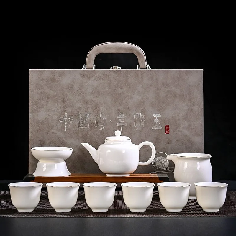 Dehua high-end white jade porcelain tea set