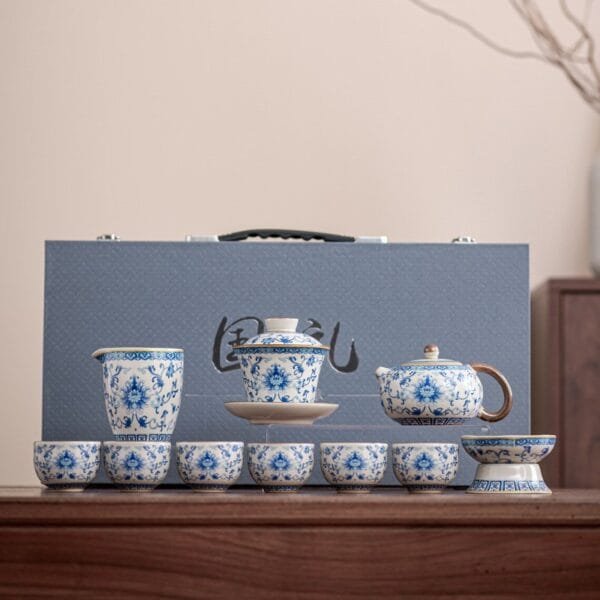 Ru kiln blue and white twined branches Kung Fu tea set - Image 2