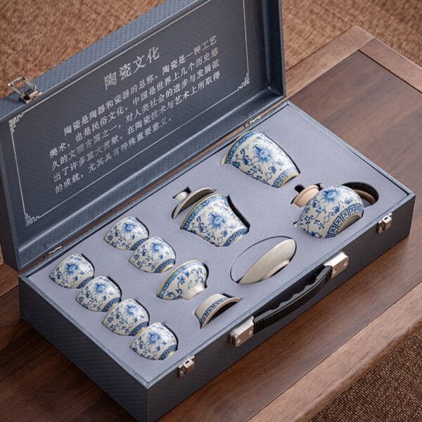 Ru kiln blue and white twined branches Kung Fu tea set - Image 3