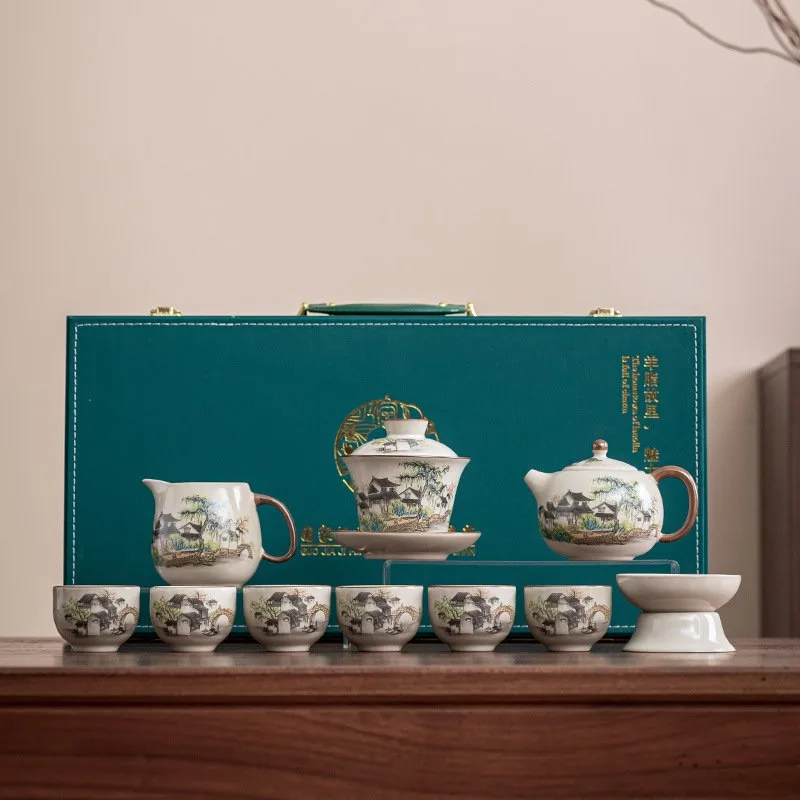 Ru kiln light luxury high-end Kung Fu tea set