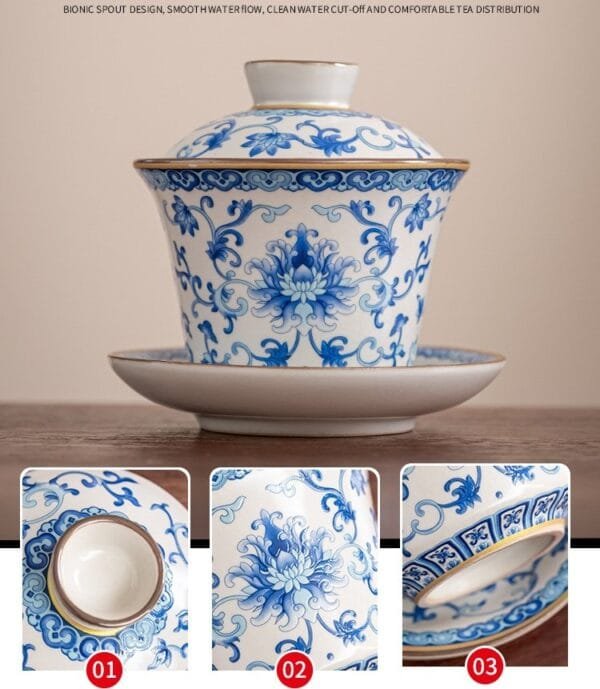 Ru kiln blue and white twined branches Kung Fu tea set - Image 4