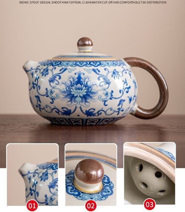 Ru kiln blue and white twined branches Kung Fu tea set - Image 5