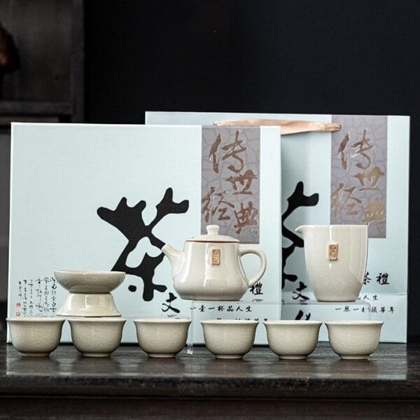 Ru kiln auspicious kung fu tea set with floor and ground cover