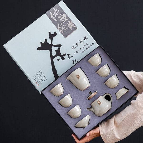Ru kiln auspicious kung fu tea set with floor and ground cover - Image 3